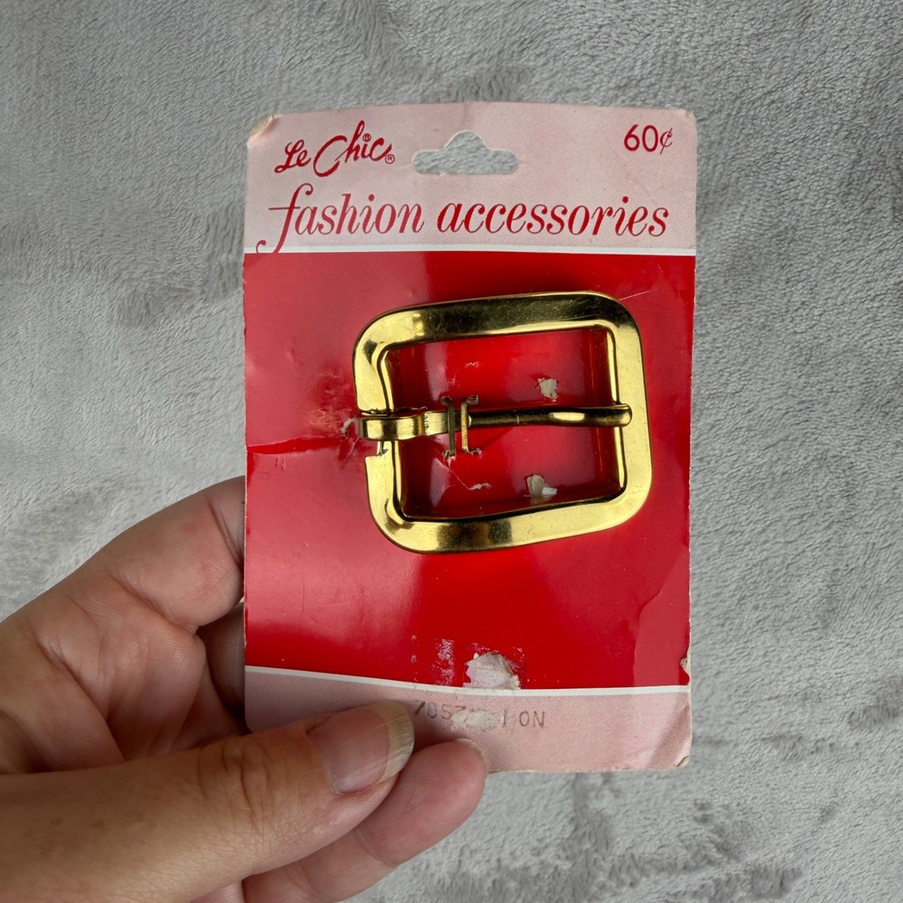 Vintage Le Chic Gold Tone Metal Rectangular Belt Buckle New Old Stock NOS